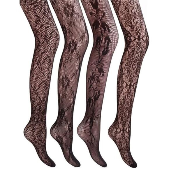 4 Women Patterned Fishnet Tights Black Fishnets Net Stockings Pantyhose - Picture 1 of 6
